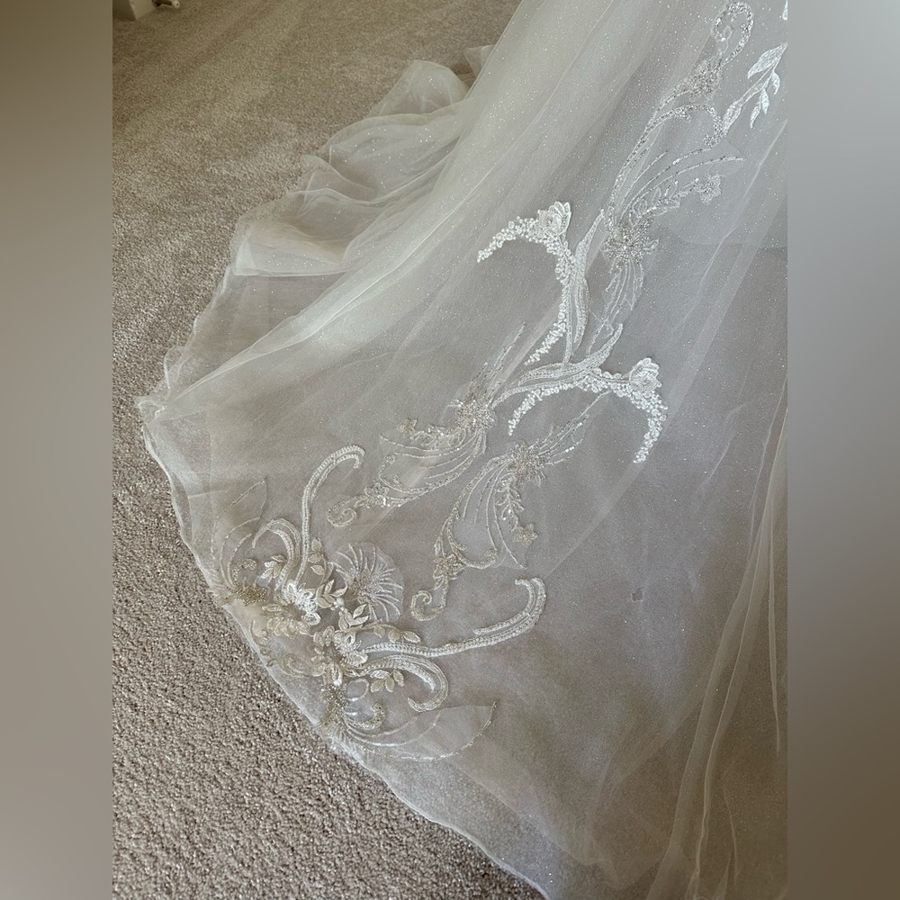 Glitzy, sparkly, dropped waist, illusion back wedding gown size 8 - Picture 5 of 13
